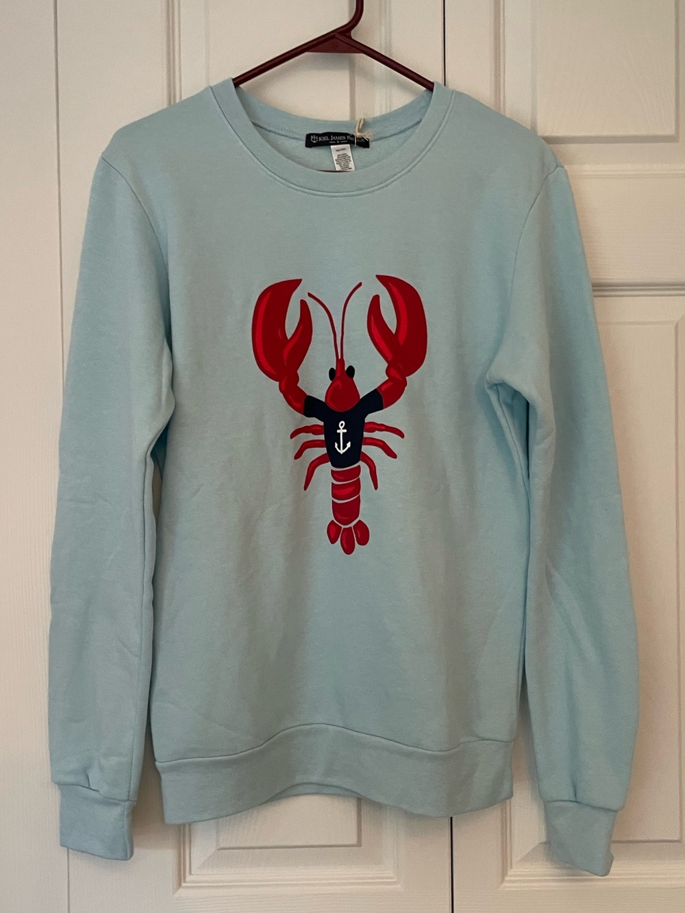 NWT Kiel James Patrick Light Blue Sweatshirt with Red Lobster Small - Picture 2 of 7